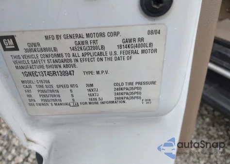 2005 Chevrolet Tahoe Ls z USA, uszkodzony, nr VIN 1GNEC13T45R130947